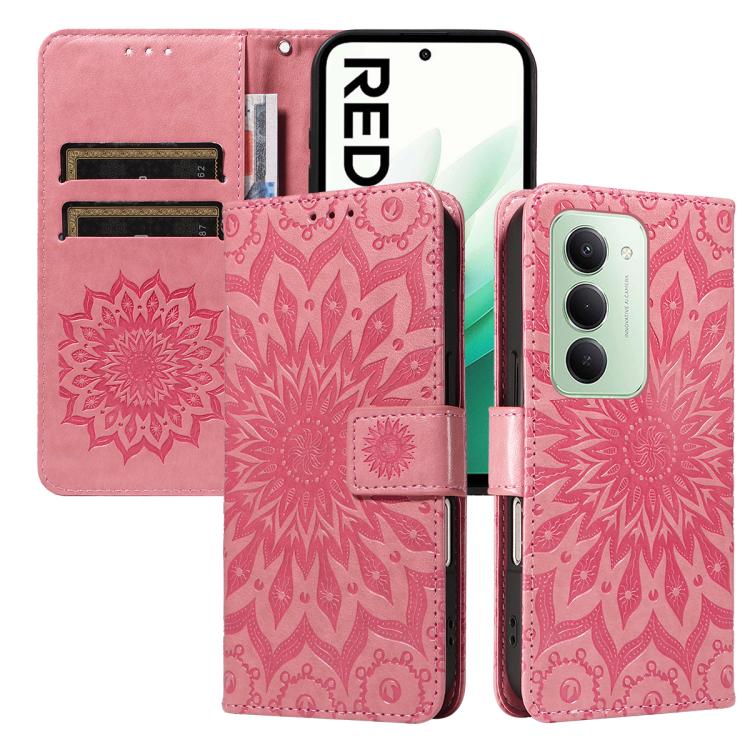 

For Redmi 15 5G Global / 15 4G SEA 169.5mm Embossed Sunflower Pattern Flip Leather Phone Case(Pink)