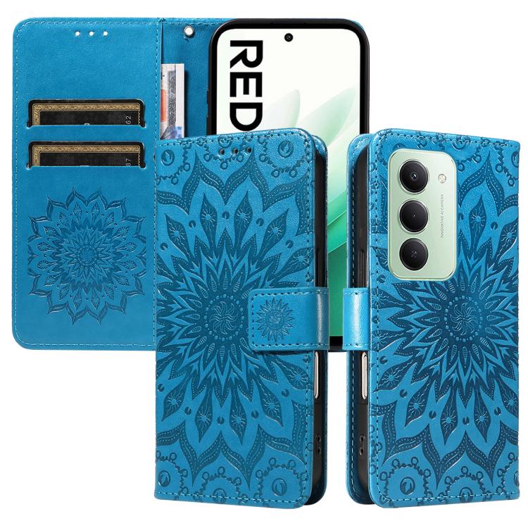 

For Redmi 15 5G Global / 15 4G SEA 169.5mm Embossed Sunflower Pattern Flip Leather Phone Case(Blue)