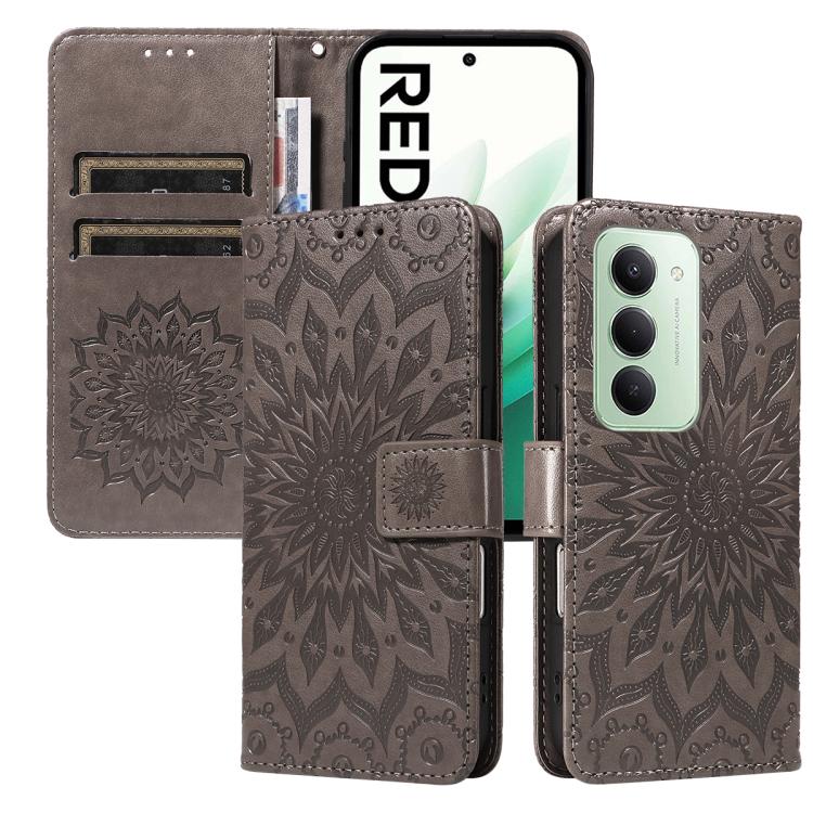 

For Redmi 15 5G / 4G EU 171mm Embossed Sunflower Pattern Flip Leather Phone Case(Grey)