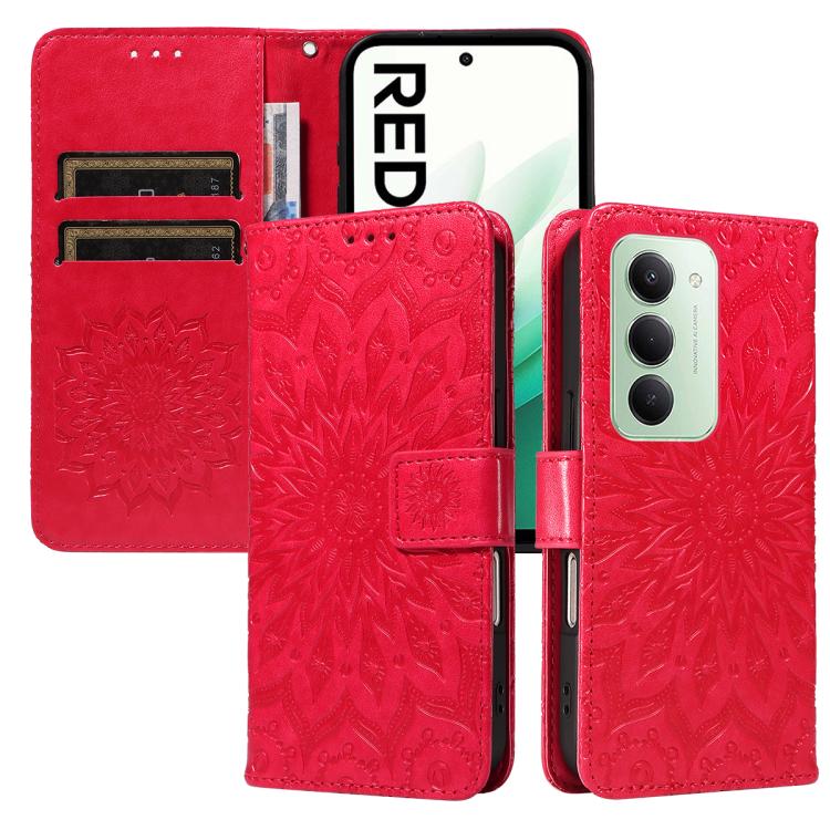 

For Redmi 15 5G / 4G EU 171mm Embossed Sunflower Pattern Flip Leather Phone Case(Red)