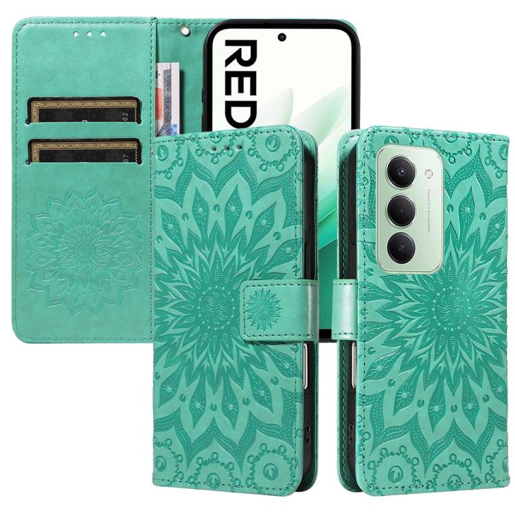 

For Redmi 15 5G / 4G EU 171mm Embossed Sunflower Pattern Flip Leather Phone Case(Green)