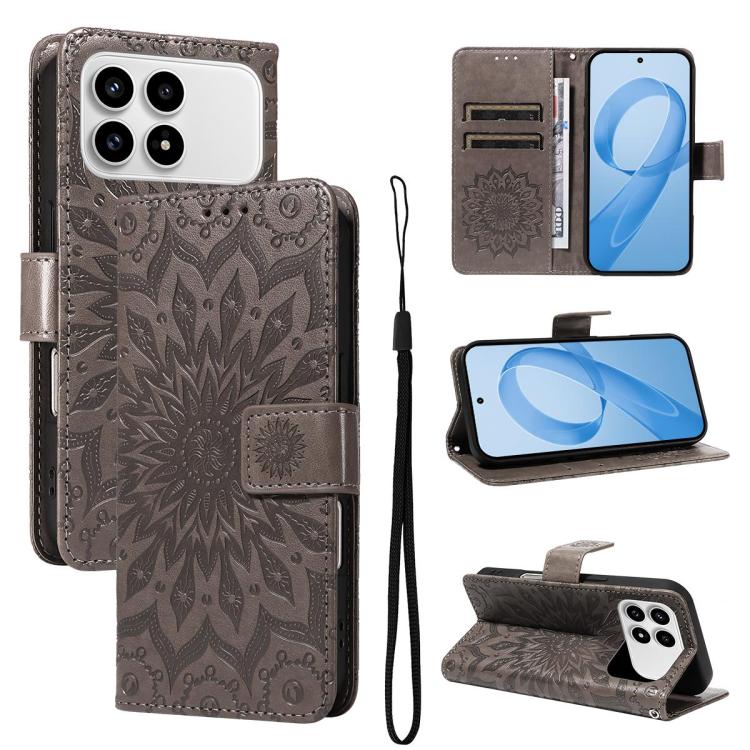 

For Redmi K90 / Poco F8 Pro Embossed Sunflower Pattern Flip Leather Phone Case(Grey)