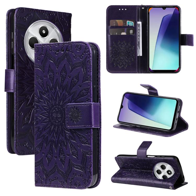 For Redmi 17C/14C 4G/A4 5G/Poco C75 5G Embossed Sunflower Pattern Flip Leather Phone Case(Purple)