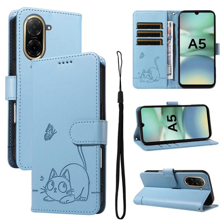 

For Redmi A5 4G 173.3mm Adorable Cat Embossed Pattern Flip Leather Phone Case(Sky Blue)
