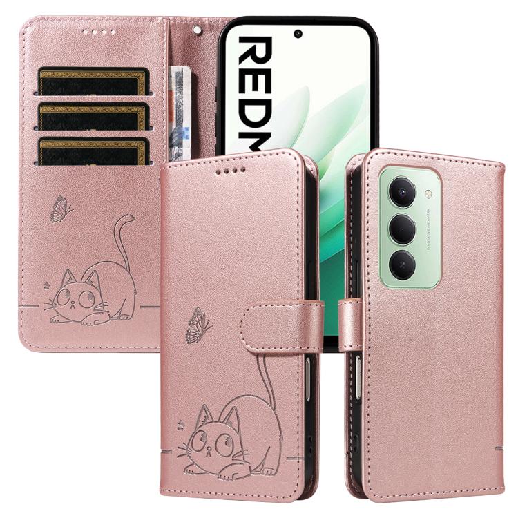 

For Redmi 15 5G Global / 15 4G SEA 169.5mm Adorable Cat Embossed Pattern Flip Leather Phone Case(Rose Gold)