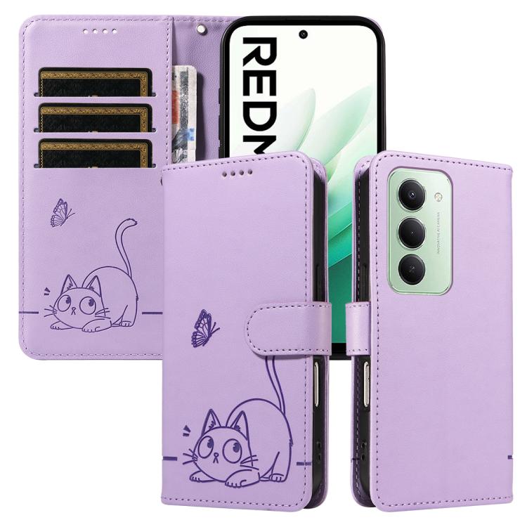 

For Redmi 15 5G Global / 15 4G SEA 169.5mm Adorable Cat Embossed Pattern Flip Leather Phone Case(Purple)