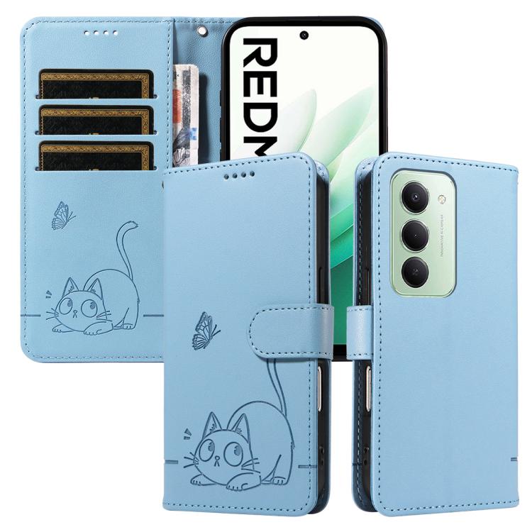 

For Redmi 15 5G Global / 15 4G SEA 169.5mm Adorable Cat Embossed Pattern Flip Leather Phone Case(Sky Blue)
