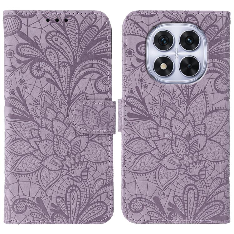 

For Redmi Note 14 Pro 4G Global Lace Flower Embossing Flip Leather Phone Case(Purple)