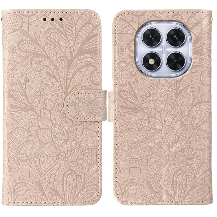 

For Redmi Note 14 Pro 4G Global Lace Flower Embossing Flip Leather Phone Case(Rose Gold)