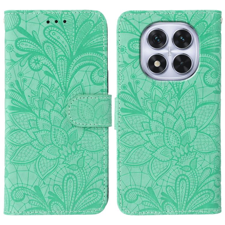 

For Redmi Note 14 Pro 4G Global Lace Flower Embossing Flip Leather Phone Case(Green)