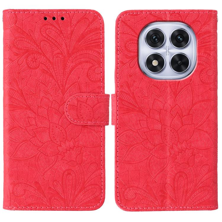 

For Redmi Note 14 Pro 4G Global Lace Flower Embossing Flip Leather Phone Case(Red)