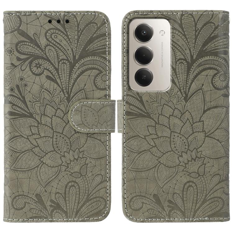 

For Redmi 15 5G Global / 15 4G SEA Lace Flower Embossing Flip Leather Phone Case(Grey)
