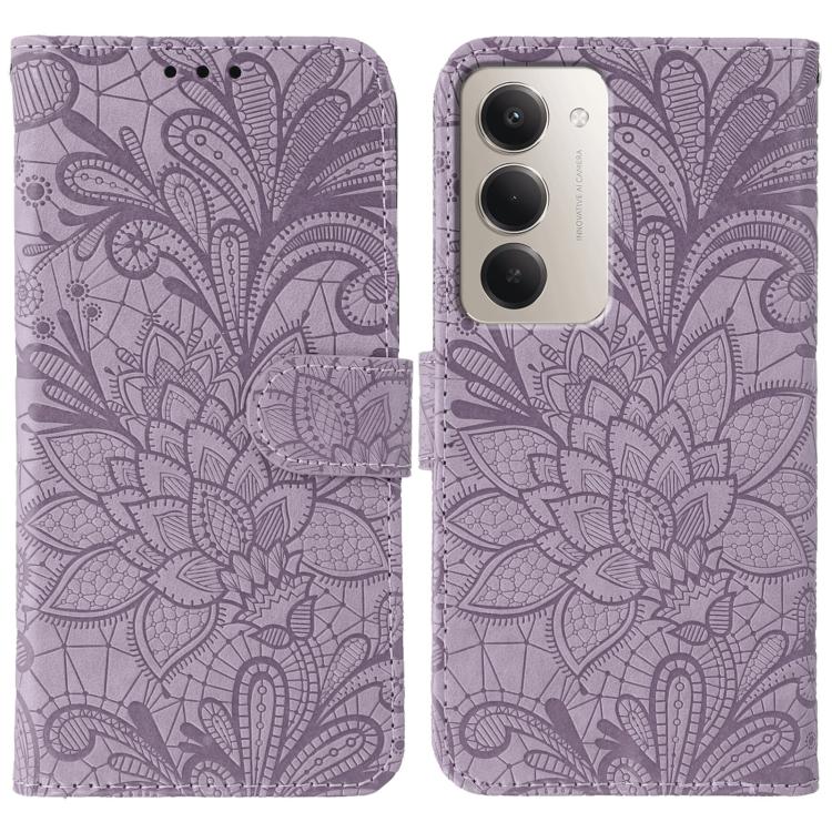 

For Redmi 15 5G Global / 15 4G SEA Lace Flower Embossing Flip Leather Phone Case(Purple)