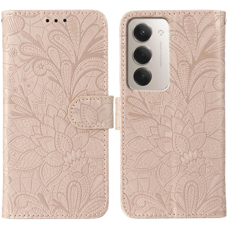 

For Redmi 15 5G / 4G EU 171mm Lace Flower Embossing Flip Leather Phone Case(Rose Gold)
