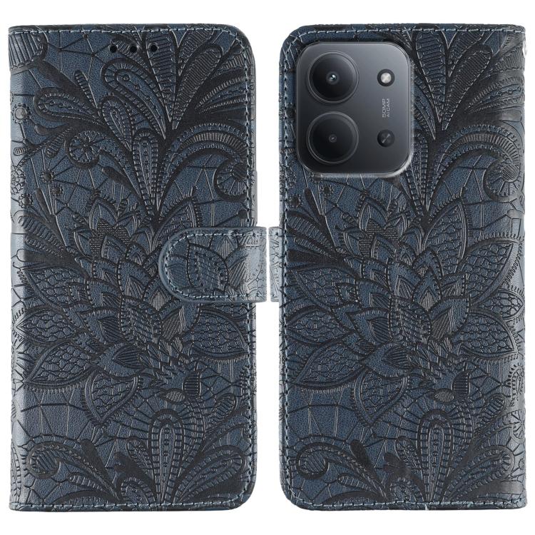 

For Redmi 15C 5G / 4G Global 171mm Lace Flower Embossing Flip Leather Phone Case(Dark Blue)