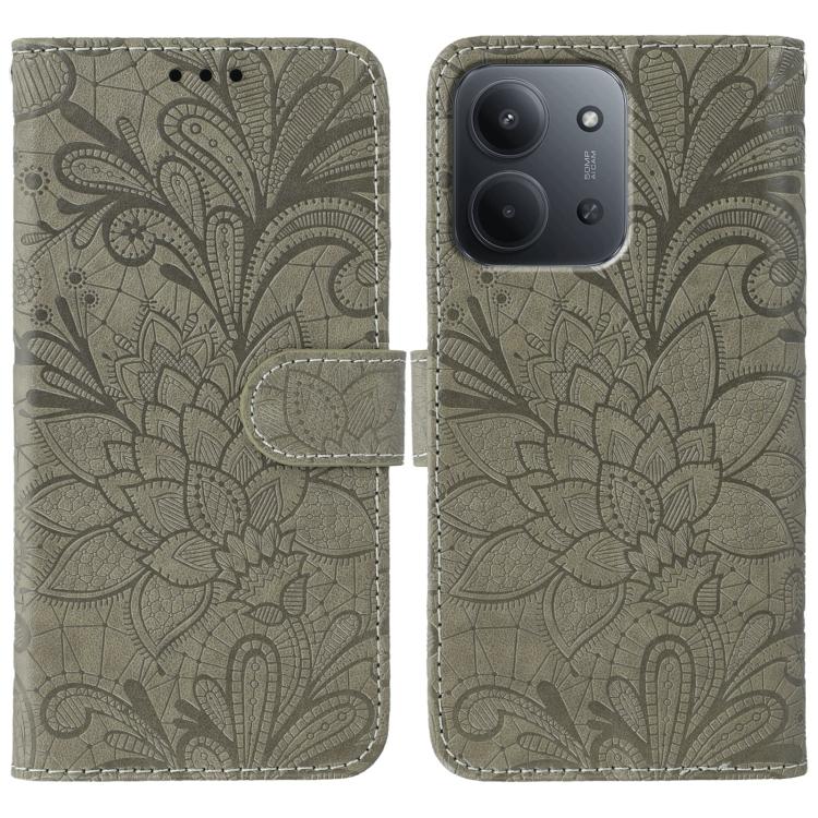 

For Redmi 15C 5G / 4G EU 173mm Lace Flower Embossing Flip Leather Phone Case(Grey)