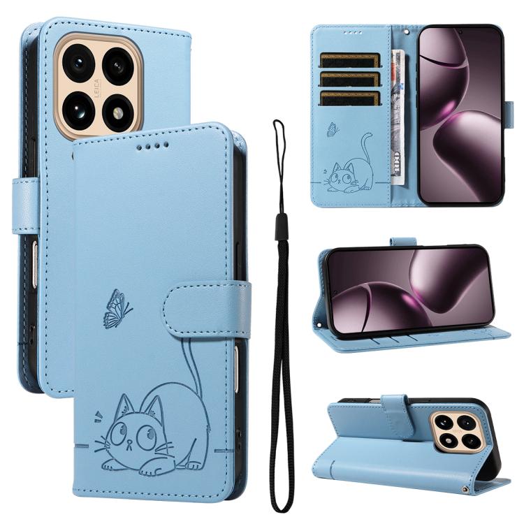 

For Xiaomi 15T 5G Adorable Cat Embossed Pattern Flip Leather Phone Case(Sky Blue)