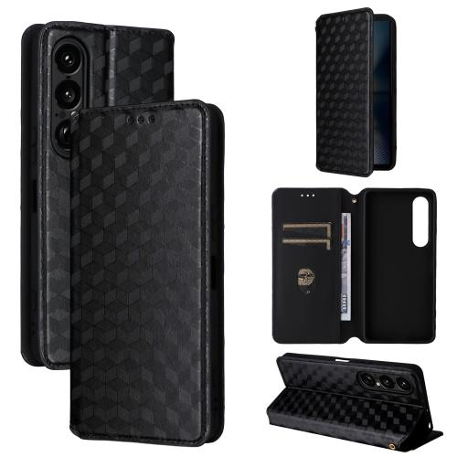 

For Sony Xperia 1 VII Cubic Grid Texture Flip Leather Phone Case(Black)