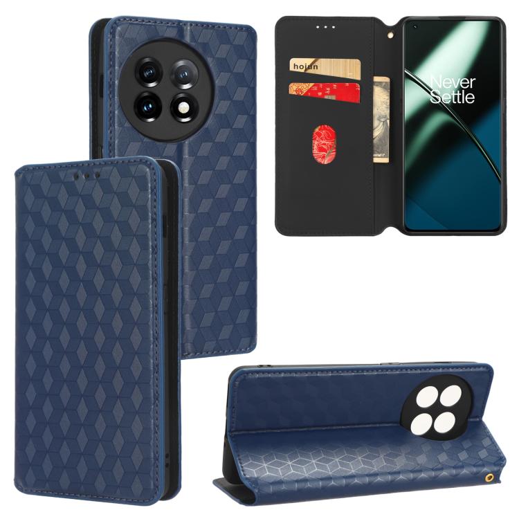 For OnePlus 11R / OnePlus Ace 2 Cubic Grid Texture Flip Leather Phone Case(Blue)