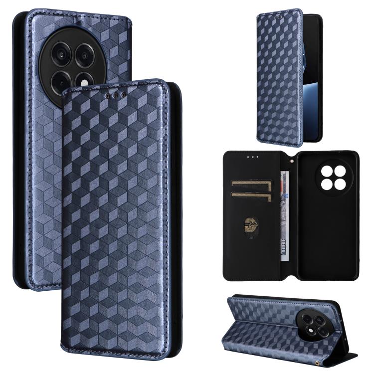 

For OnePlus 13R / Ace 5 / Ace 5 Pro Cubic Grid Texture Flip Leather Phone Case(Blue)