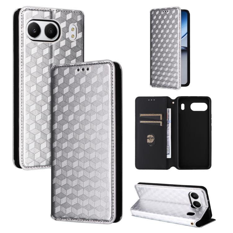 

For OnePlus Nord 4 Cubic Grid Texture Flip Leather Phone Case(Silver)