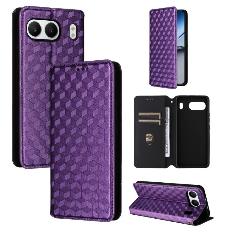 

For OnePlus Nord 4 Cubic Grid Texture Flip Leather Phone Case(Purple)