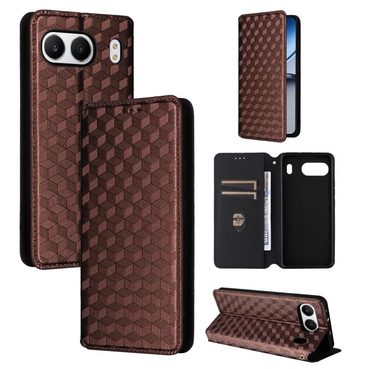 

For OnePlus Nord 4 Cubic Grid Texture Flip Leather Phone Case(Brown)