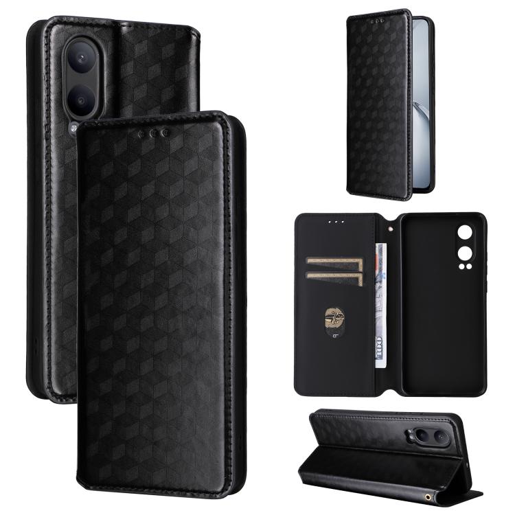 

For OnePlus Nord CE4 Lite Cubic Grid Texture Flip Leather Phone Case(Black)