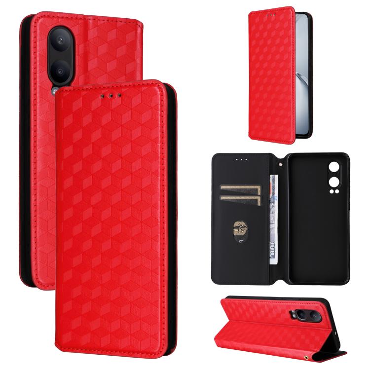 

For OnePlus Nord CE4 Lite Cubic Grid Texture Flip Leather Phone Case(Red)