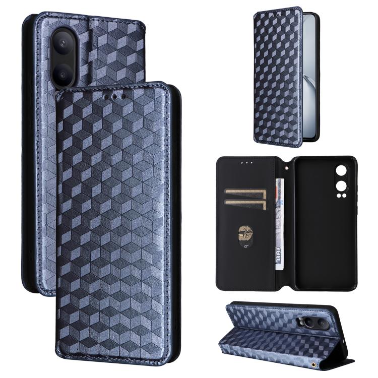 

For OnePlus Nord CE4 Lite Cubic Grid Texture Flip Leather Phone Case(Blue)