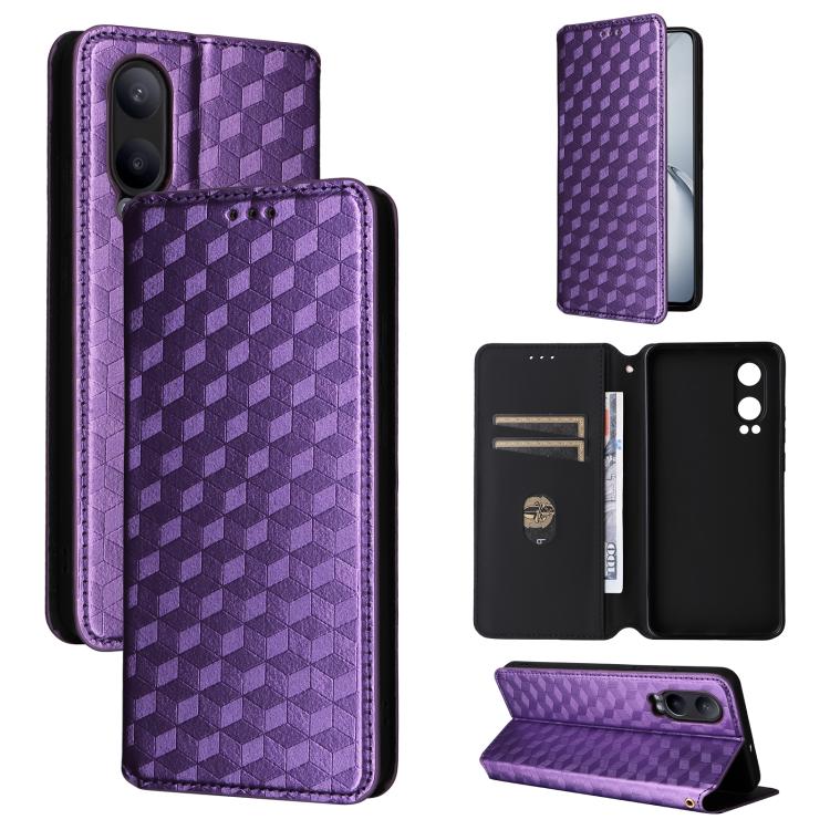 

For OnePlus Nord CE4 Lite Cubic Grid Texture Flip Leather Phone Case(Purple)