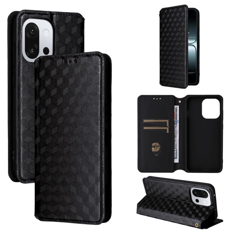 

For OnePlus 13T Cubic Grid Texture Flip Leather Phone Case(Black)