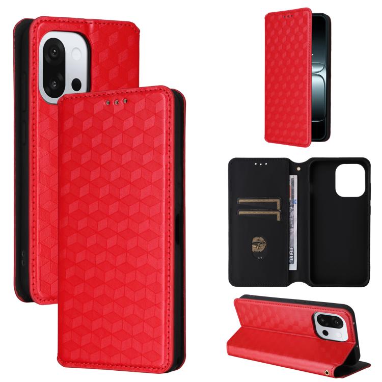 

For OnePlus 13T Cubic Grid Texture Flip Leather Phone Case(Red)