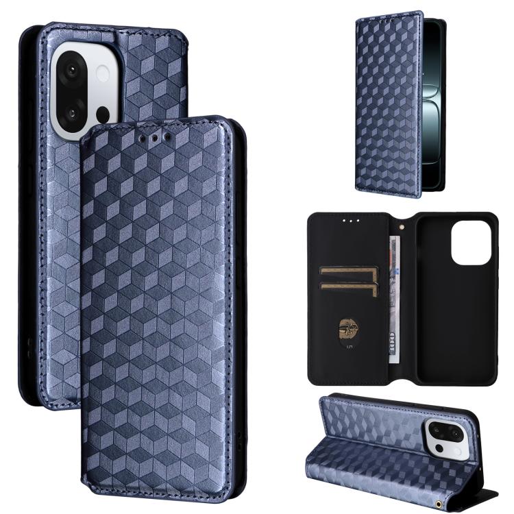 

For OnePlus 13T Cubic Grid Texture Flip Leather Phone Case(Blue)