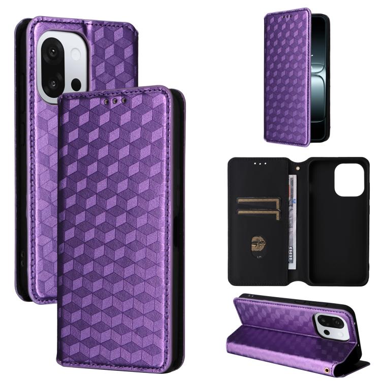

For OnePlus 13T Cubic Grid Texture Flip Leather Phone Case(Purple)
