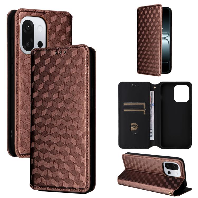 

For OnePlus 13T Cubic Grid Texture Flip Leather Phone Case(Brown)