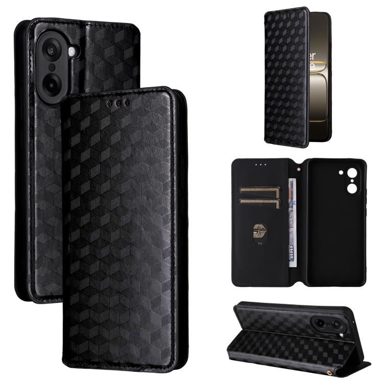 

For OnePlus Nord CE5 / Ace 5 Racing Cubic Grid Texture Flip Leather Phone Case(Black)