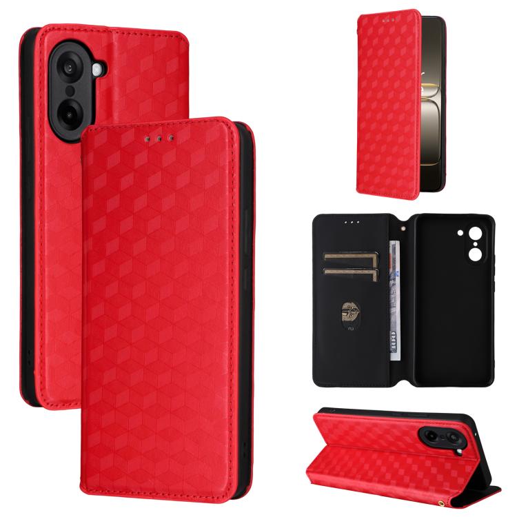 

For OnePlus Nord CE5 / Ace 5 Racing Cubic Grid Texture Flip Leather Phone Case(Red)