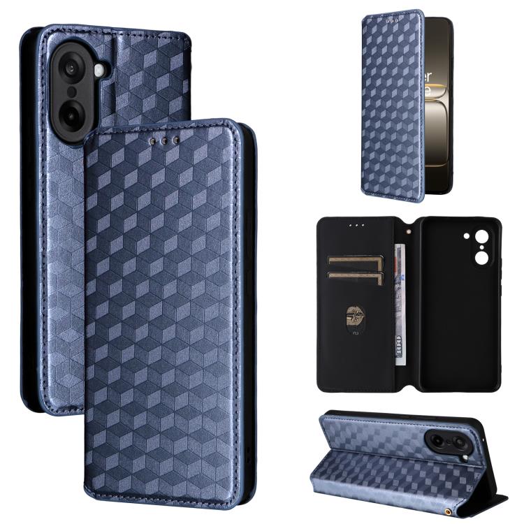 

For OnePlus Nord CE5 / Ace 5 Racing Cubic Grid Texture Flip Leather Phone Case(Blue)