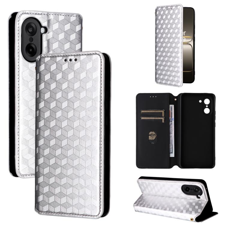 

For OnePlus Nord CE5 / Ace 5 Racing Cubic Grid Texture Flip Leather Phone Case(Silver)