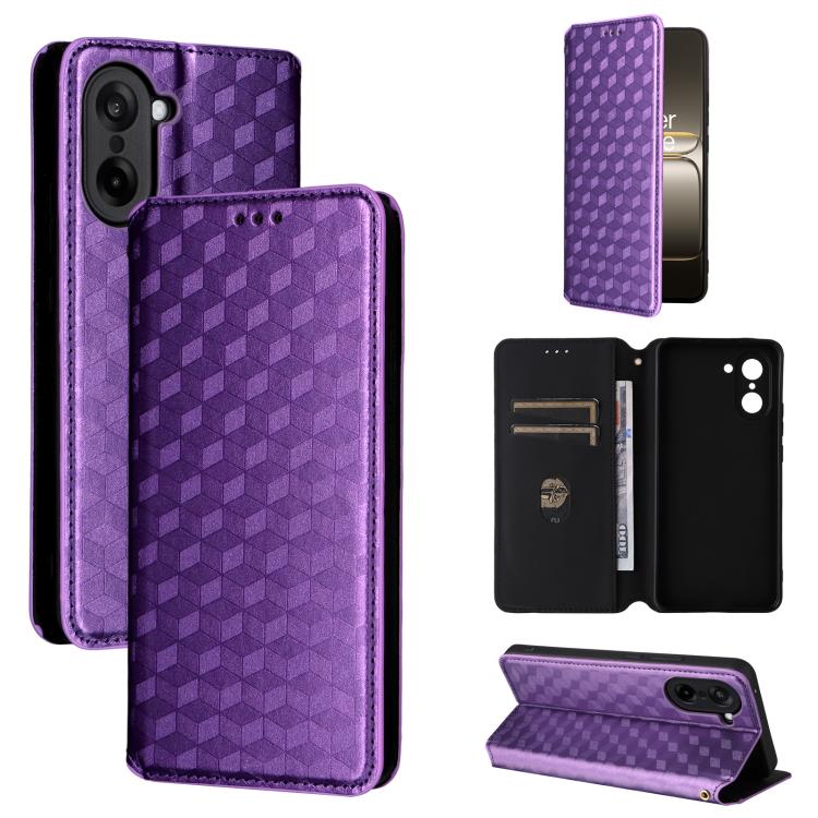 

For OnePlus Nord CE5 / Ace 5 Racing Cubic Grid Texture Flip Leather Phone Case(Purple)