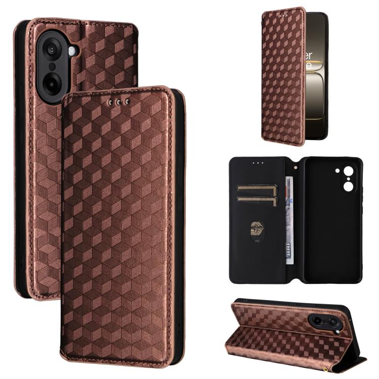 

For OnePlus Nord CE5 / Ace 5 Racing Cubic Grid Texture Flip Leather Phone Case(Brown)