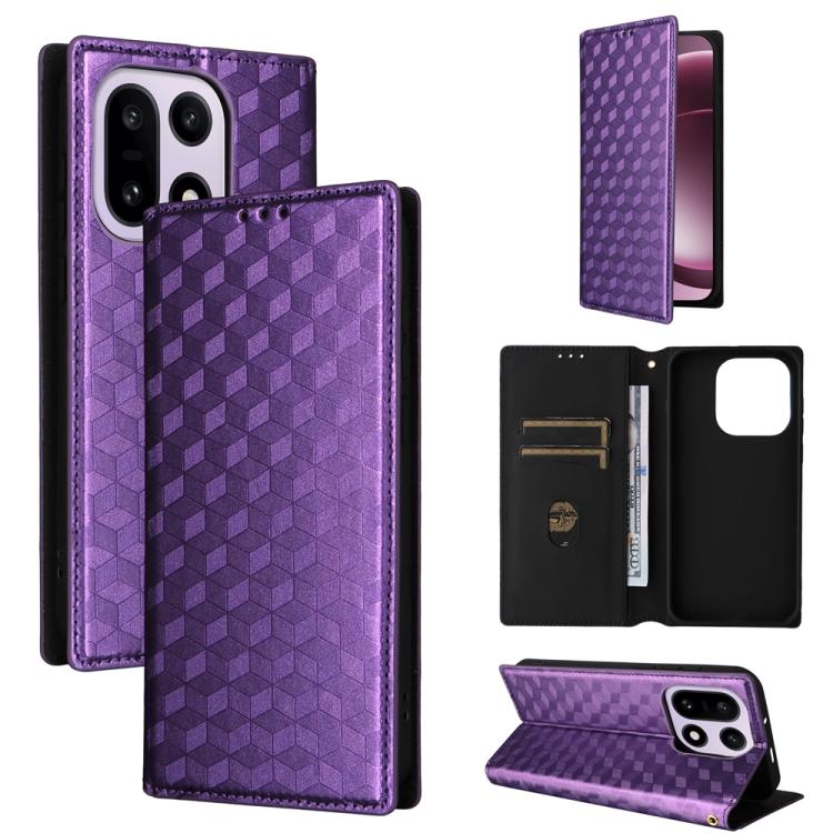 

For OnePlus 15 Cubic Grid Texture Flip Leather Phone Case(Purple)