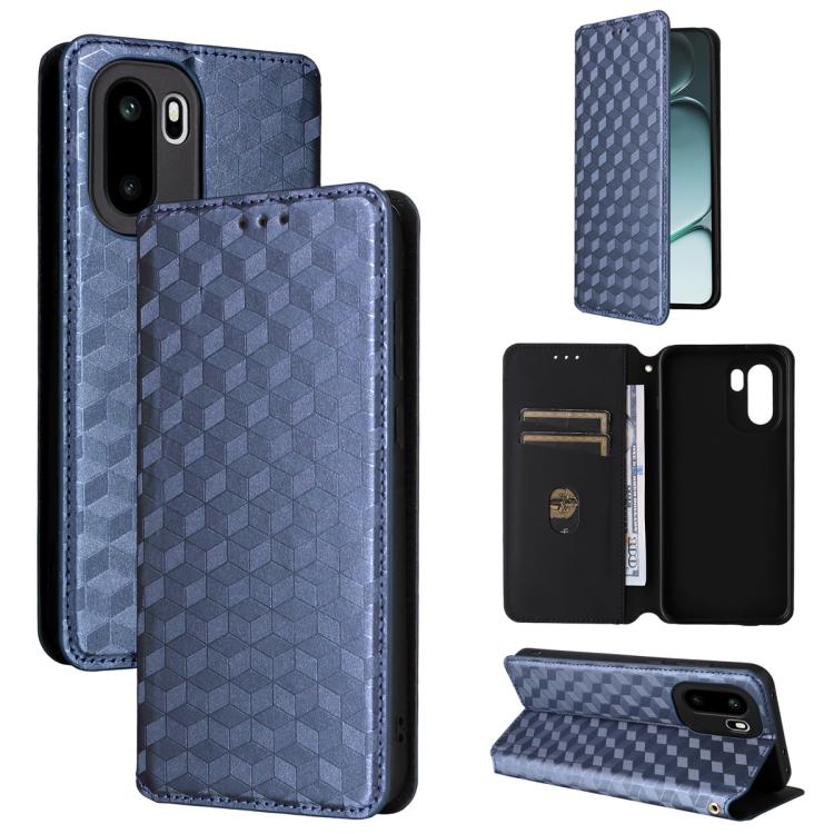 For OnePlus Ace 6 / Ace 6T / 15R Cubic Grid Texture Flip Leather Phone Case(Blue)