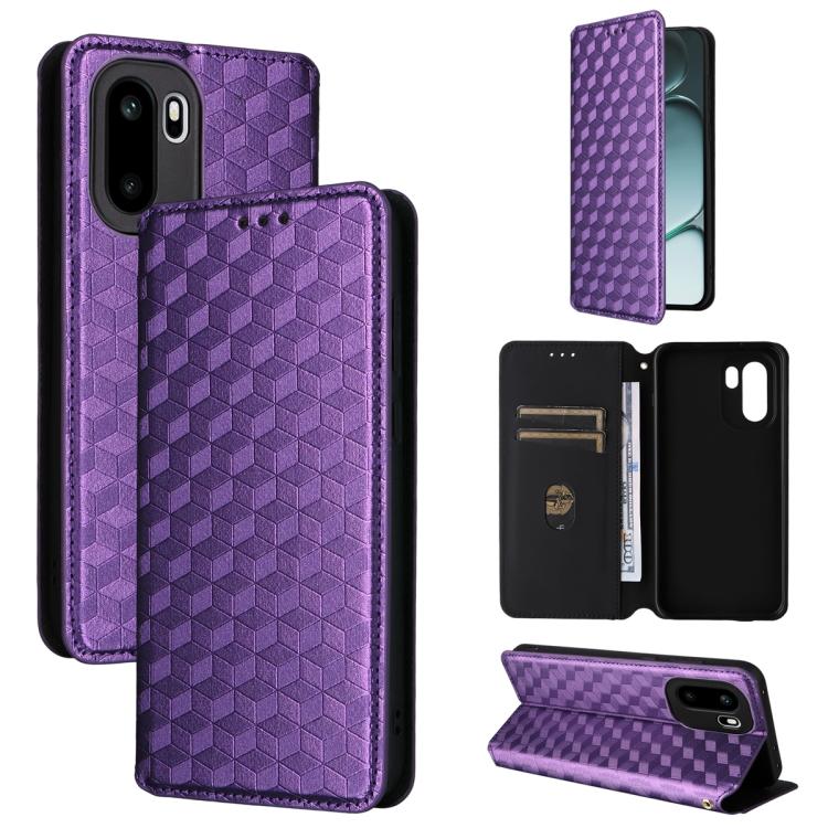 For OnePlus Ace 6 / Ace 6T / 15R Cubic Grid Texture Flip Leather Phone Case(Purple)