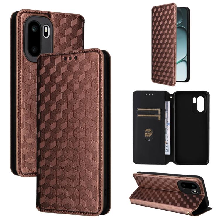

For OnePlus Ace 6 / Ace 6T / 15R Cubic Grid Texture Flip Leather Phone Case(Brown)