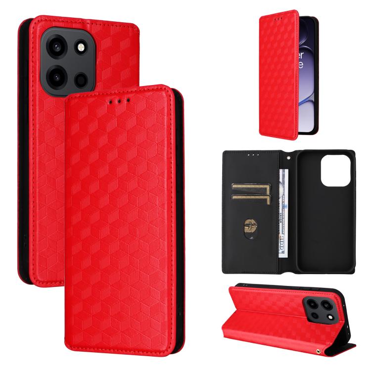 For OnePlus Turbo 6 / Turbo 6V / Nord 6 Cubic Grid Texture Flip Leather Phone Case(Red)