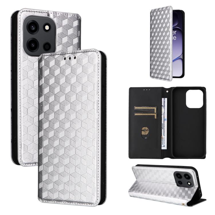 For OnePlus Turbo 6 / Turbo 6V / Nord 6 Cubic Grid Texture Flip Leather Phone Case(Silver)