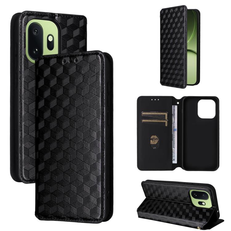 

For OnePlus 15T 5G Cubic Grid Texture Flip Leather Phone Case(Black)