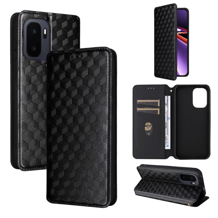 

For OnePlus Ace 6 Ultra Cubic Grid Texture Flip Leather Phone Case(Black)